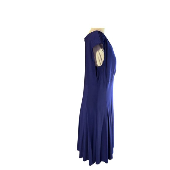 Ralph Lauren Womens Cap-Sleeve V-Neck Blue Midi Dress Polyester Blend - Picture 5 of 11